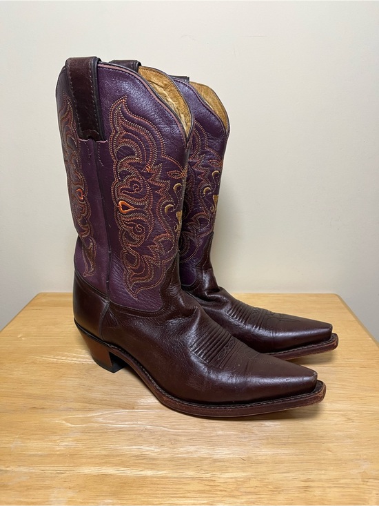 Tony Lama Shoes - Vintage Tony Lama Cowboy Boots Women’s Size 8.5 Purple Brown Western Rodeo Boho